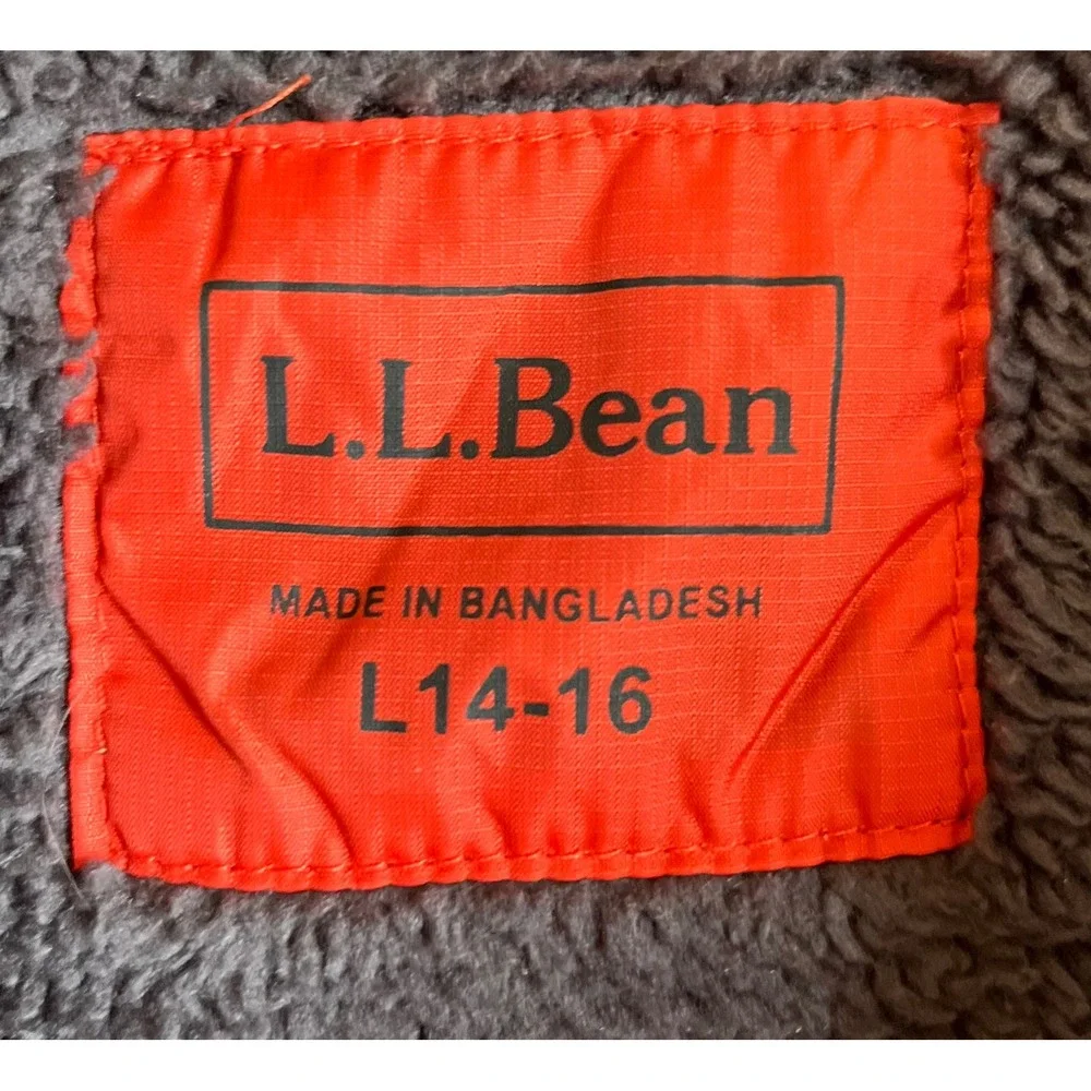 LL Bean Kids Red Puffer Vest Sherpa Lined Quilted Full Zip Size L 14-16